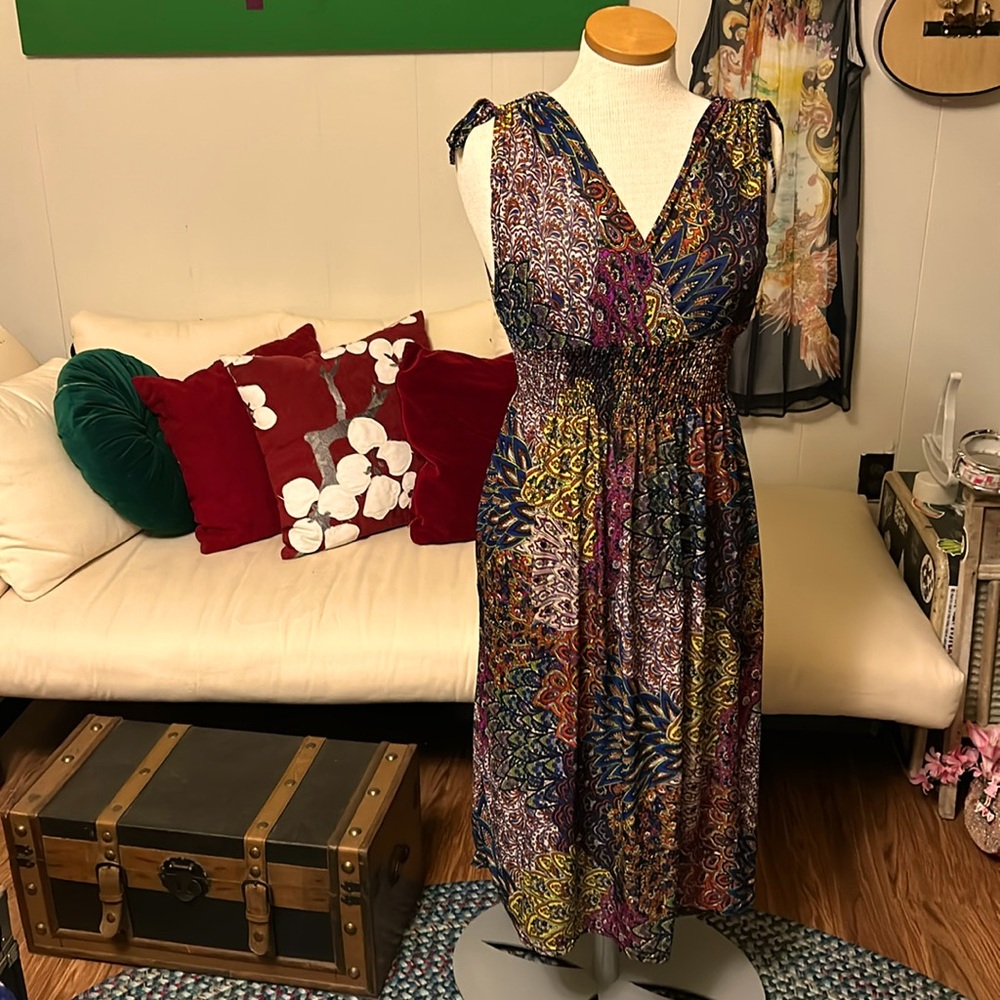Ultimate rich color peacock paisley sleeveless summer dress